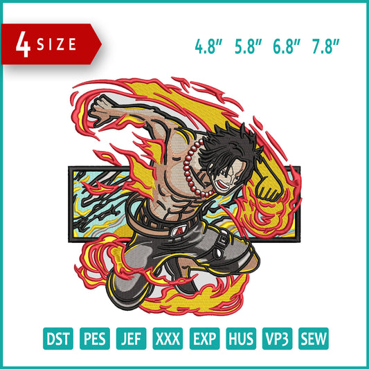 Portgas D Acev v2 Embroidery Design Files - 4 Size's