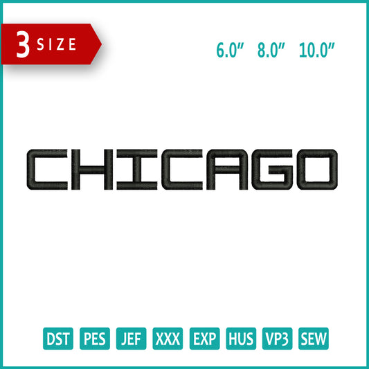 Chicago Embroidery Design Files - 3 Size's