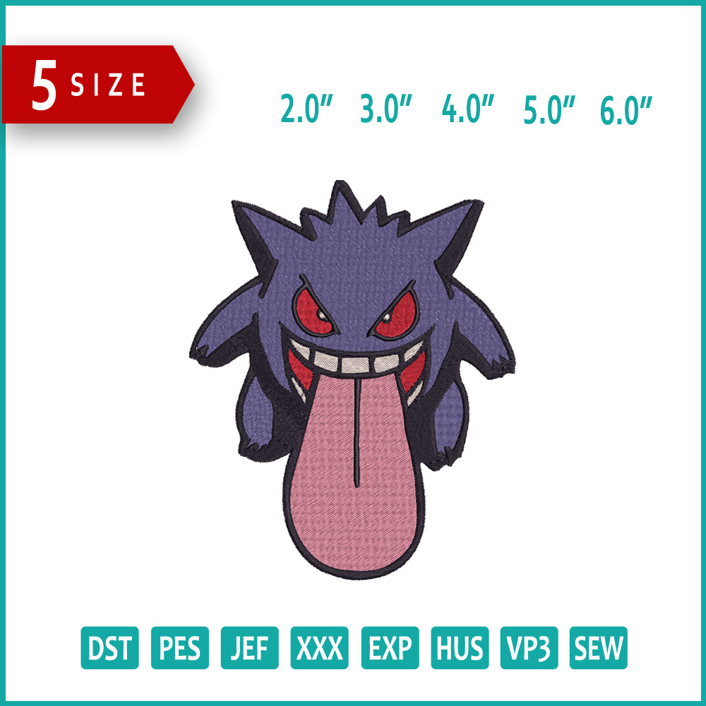 Gengar Embroidery Design Files - 4 Sizes