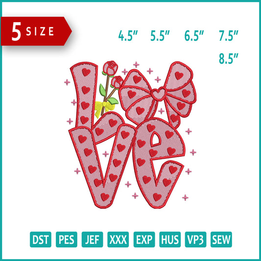Love Hearts Valentine Embroidery Design Files - 5 Size's