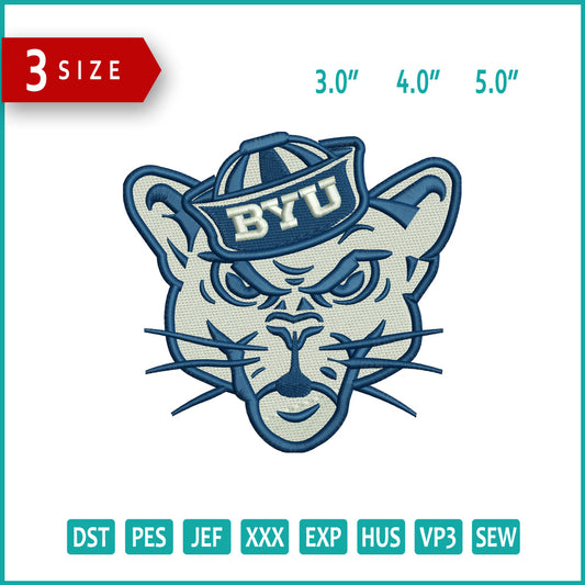 Byu Cougar Logo Embroidery Design Files - 3 Size's