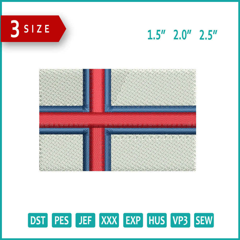Faroe Islands Flag Embroidery Design Files - 3 Size's