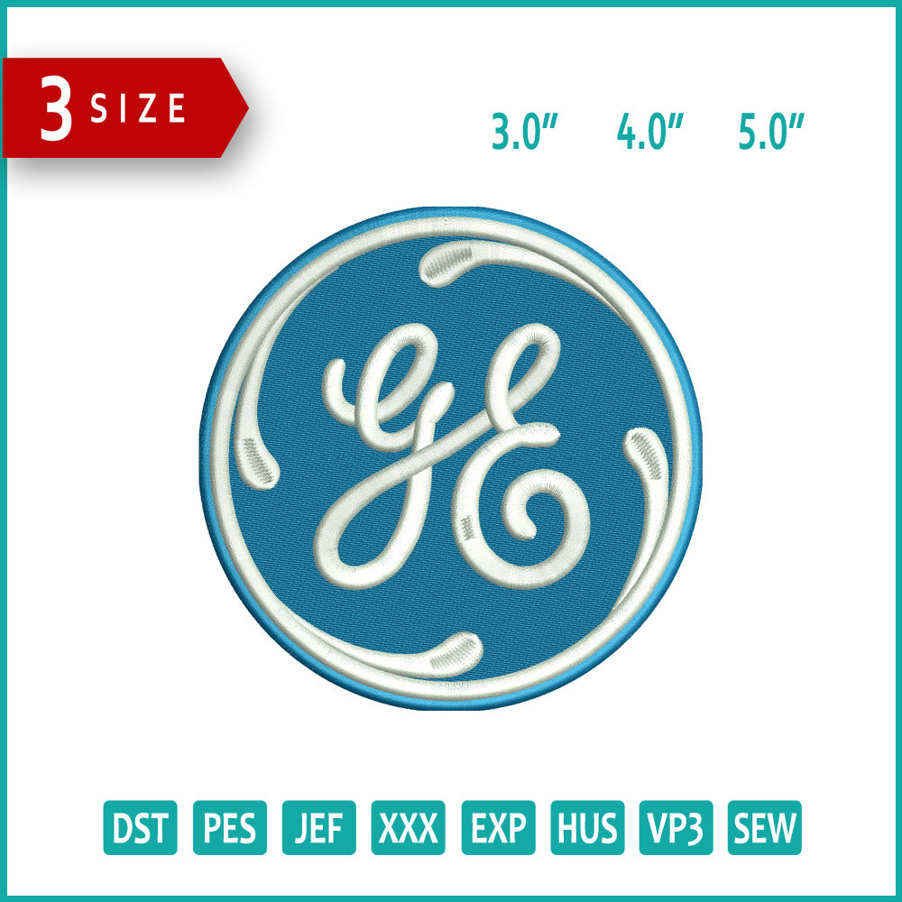 General Electric Logo Embroidery Design Files - 3 Size's