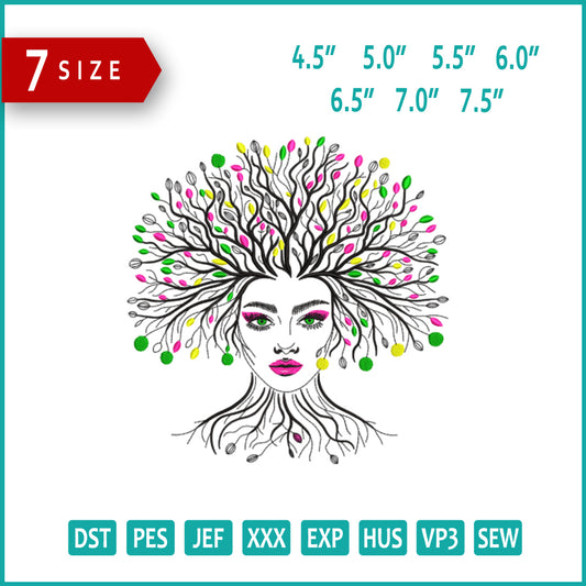 Tree Hair Face Embroidery Design Files - 7 Size's