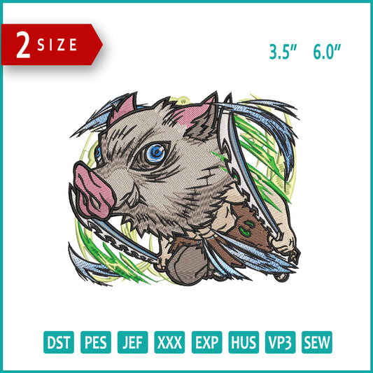 Inosuke Hashibira v4 Embroidery Design Files - 6 Size's