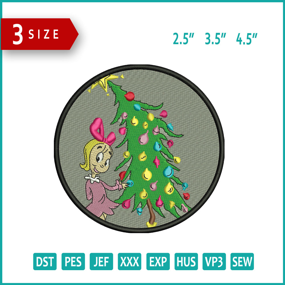Girl with Tree Embroidery Design Files - 3 Size's