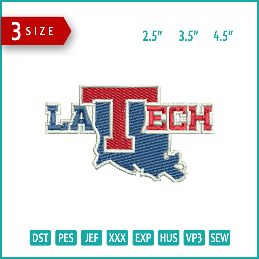 Louisiana Tech Bulldogs Logo Embroidery Design Files - 3 Size's