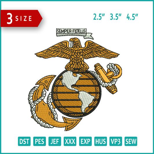 Semper Fidelis Embroidery Design Files - 3 Size's