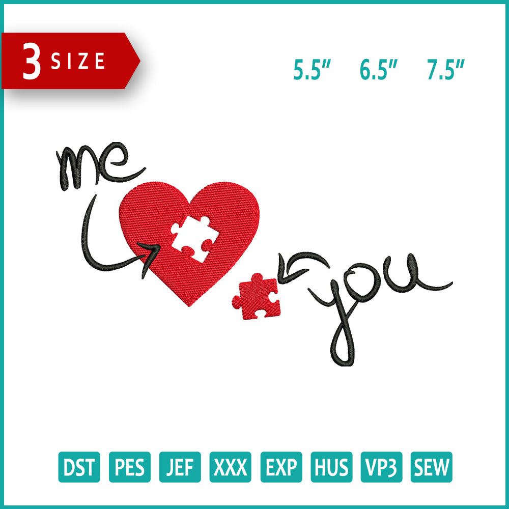 Me Love You Embroidery Design Files - 3 Size's