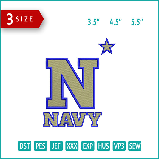 Navy Midshipmen Football Logo Embroidery Design Files - 3 Size's