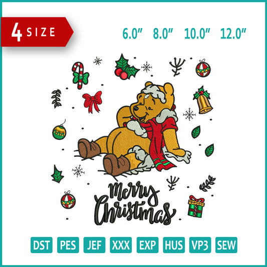 Winnie The Pooh Merry Christmas Embroidery Design Files - 4 Size's