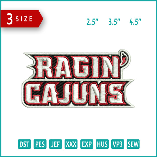 Louisiana Ragin Cajuns Logo Embroidery Design Files - 3 Size's