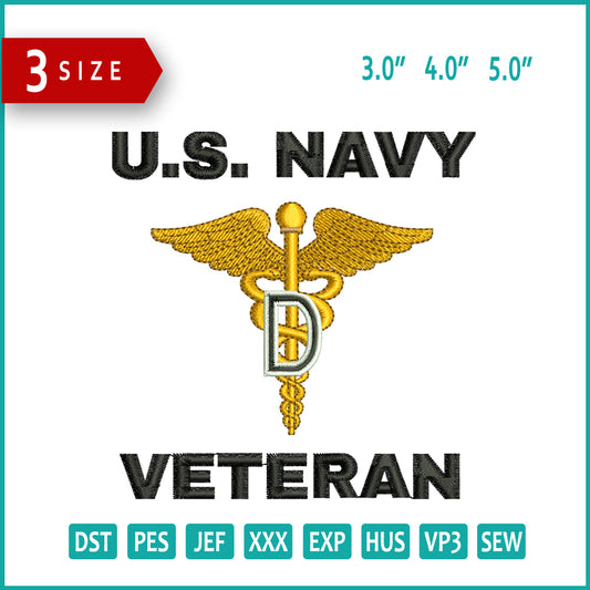 US Navy Veteran v2 Embroidery Design Files - 3 Size's