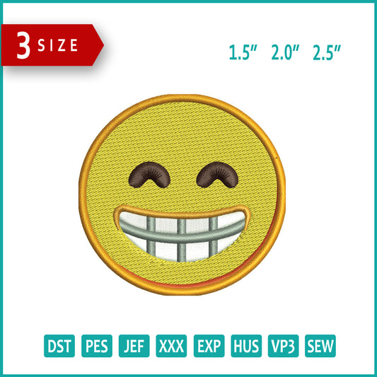 Beaming Face with Smiling Eyes Emoji Embroidery Design Files - 3 Size's