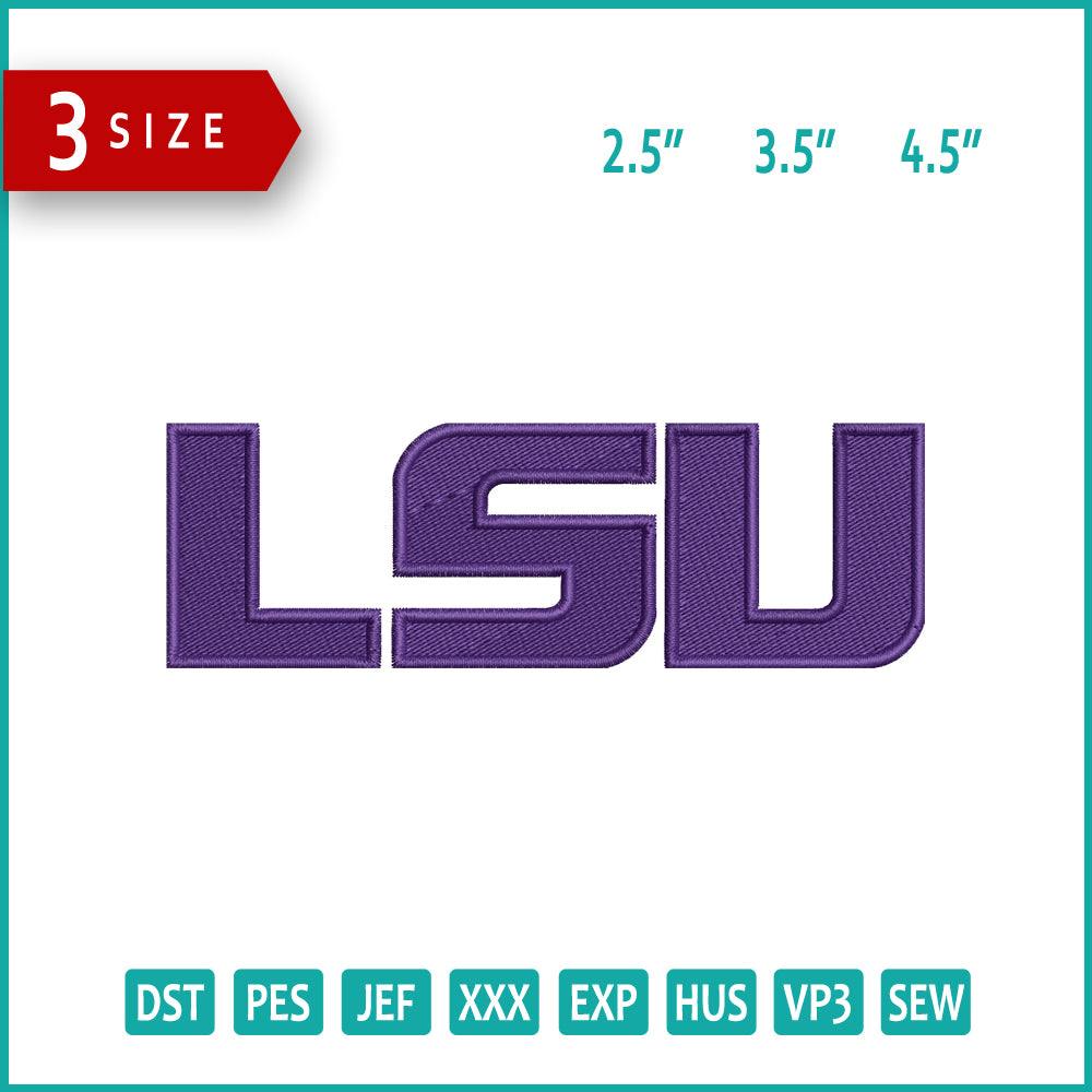 LSU Logo Embroidery Design Files - 3 Size's