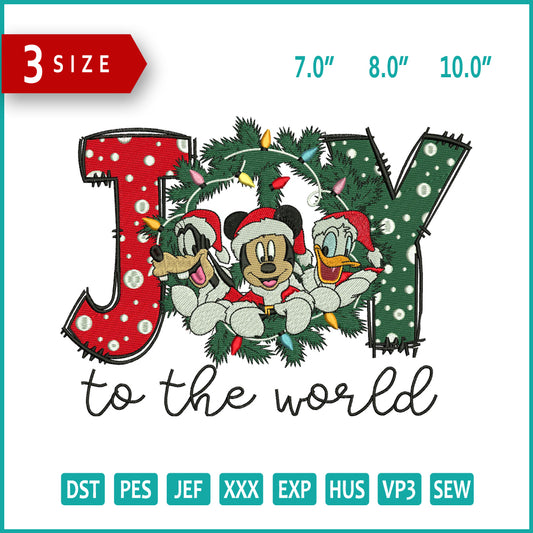 Mickey Mouse Joy To The World Embroidery Design Files - 3 Size's