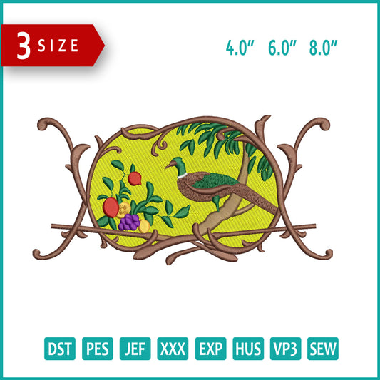 Floral Border Birds Frame Embroidery Design Files - 3 Size's