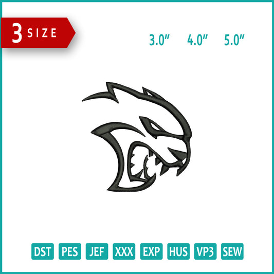 Dodge Challenger SRT Hellcat Logo Embroidery Design Files - 3 Size's
