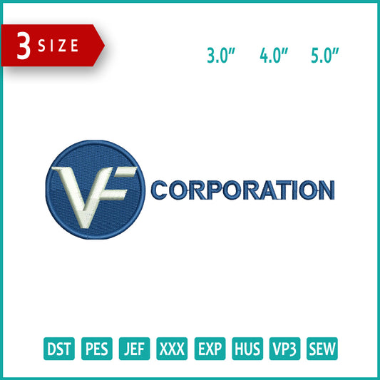 VF Corporation Logo Embroidery Design Files - 3 Size's