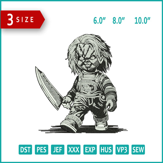 Chucky Embroidery Design Files - 3 Size's