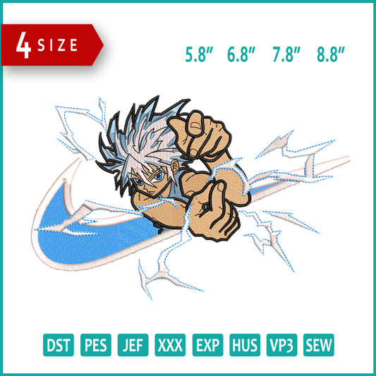 Killua Zoldyck Swoosh v5 Embroidery Design Files - 4 Sizes