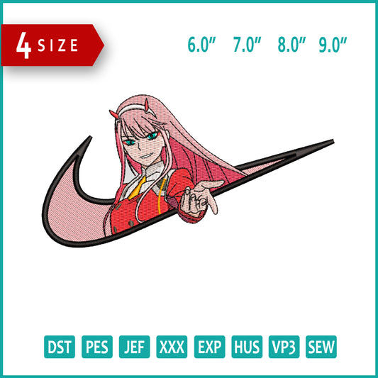 Zero Two Swoosh v3 Embroidery Design Files - 4 Sizes