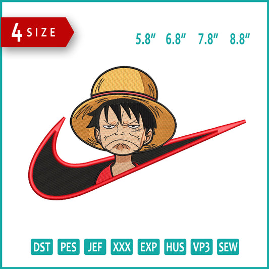 Monkey D Luffy Swoosh v2 Embroidery Design Files - 4 Size's