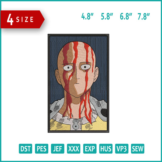 Saitama Blood Embroidery Design Files - 4 Size's