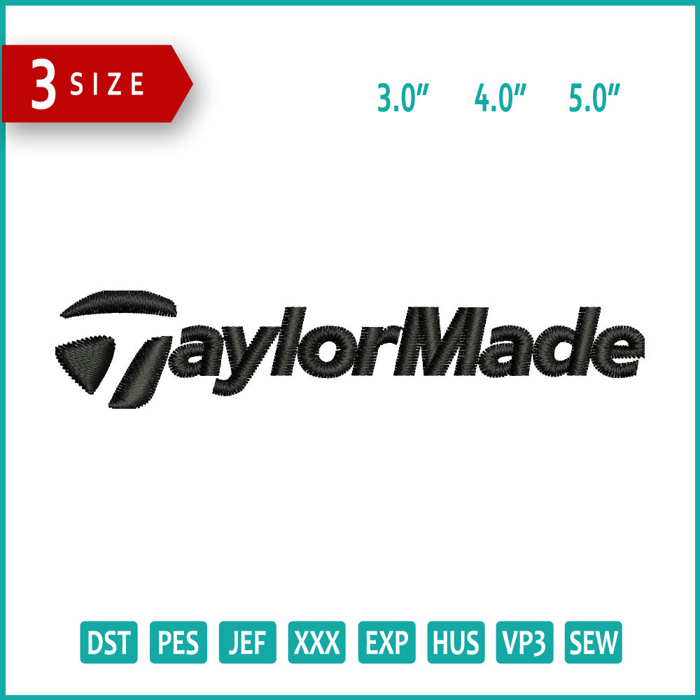 TaylorMade Logo Embroidery Design Files - 3 Size's