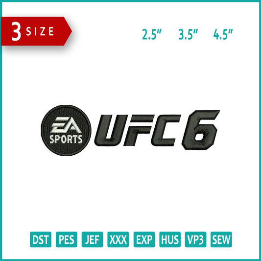 EA Sports UFC6 Logo  Embroidery Design Files - 3 Size's
