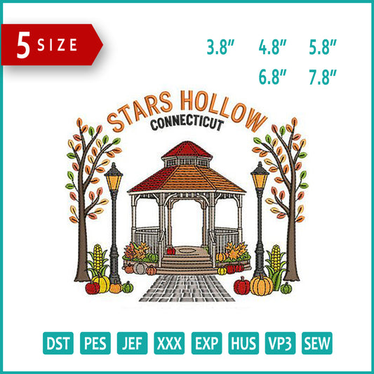 Hollow Connecticut Gazebo Embroidery Design Files - 5 Size's