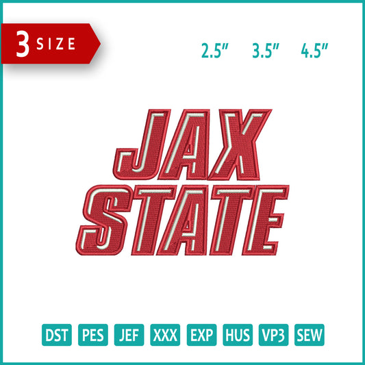 Jacksonville State Gamecocks Logo Embroidery Design Files - 3 Size's