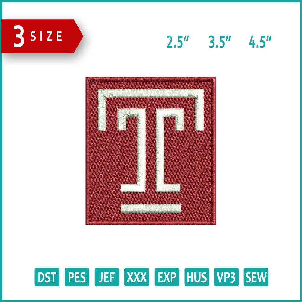 Temple Owls Logo Embroidery Design Files - 3 Size's