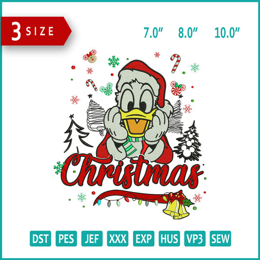 Donald Duck Christmas Embroidery Design Files - 3 Size's