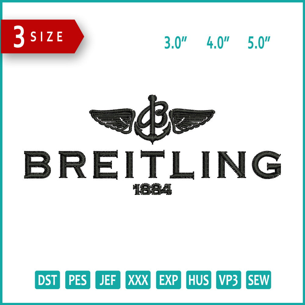 Breitling 1884 Logo Embroidery Design Files - 3 Size's