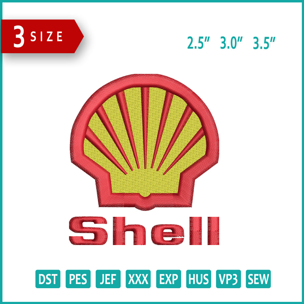 Shell Logo Embroidery Design Files - 3 Size's