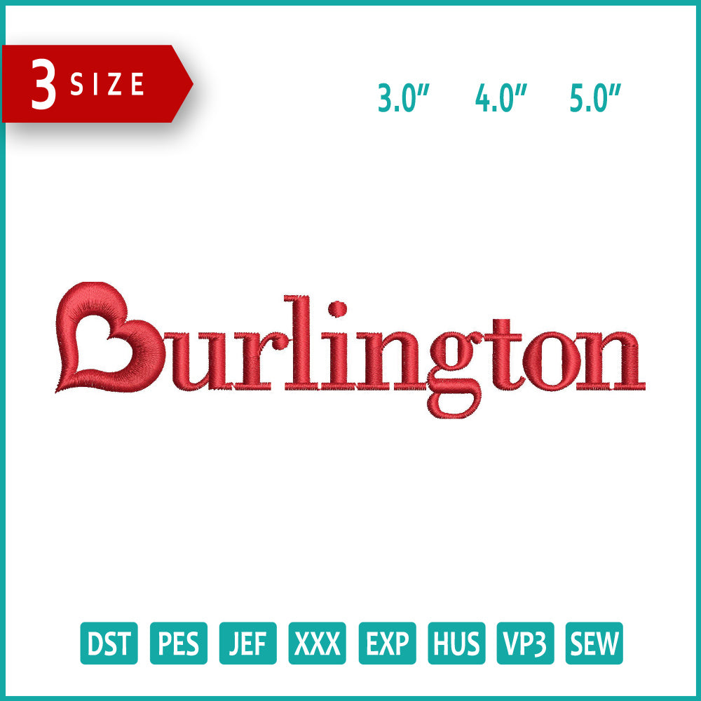 Burlington Logo Embroidery Design Files - 3 Size's