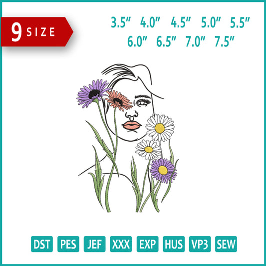 Floral Lady Embroidery Design Files - 9 Size's