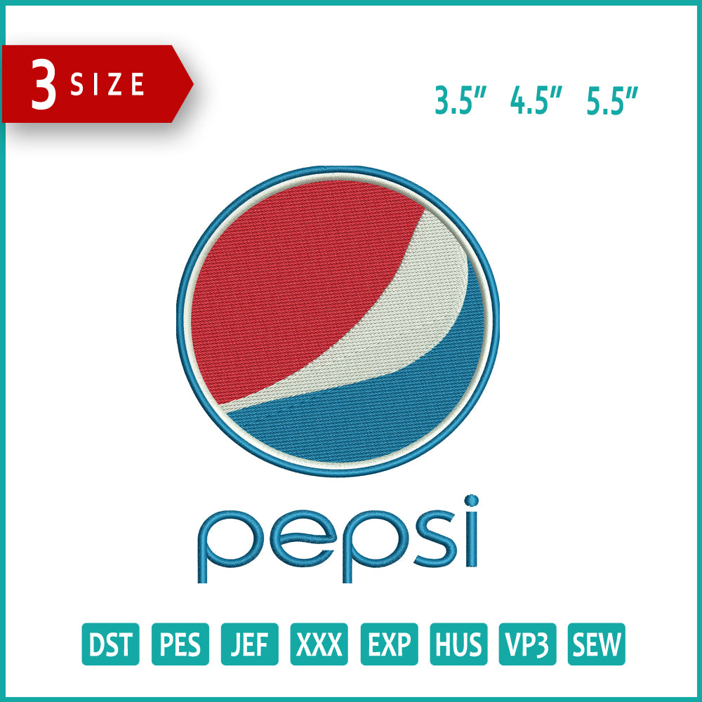Pepsi Logo Embroidery Design Files - 3 Size's