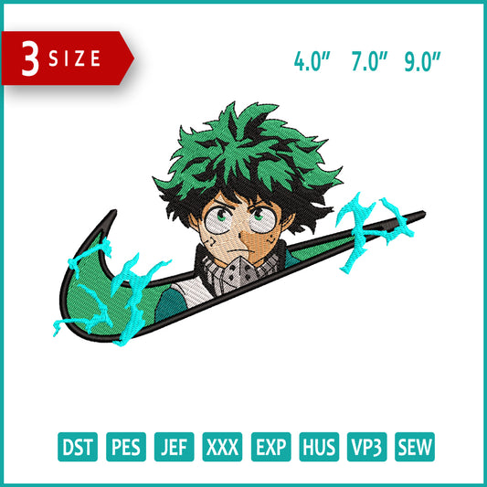 Izuku Midoriya Swoosh v5 Embroidery Design Files - 3 Size's