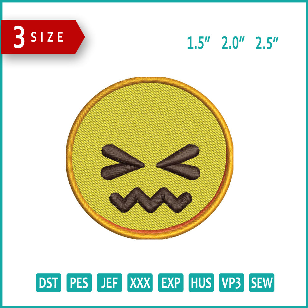 Confounded Face  Emoji Embroidery Design Files - 3 Size's