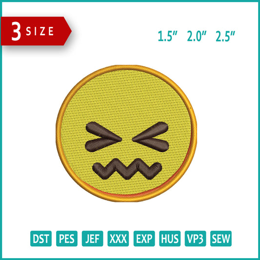 Confounded Face  Emoji Embroidery Design Files - 3 Size's