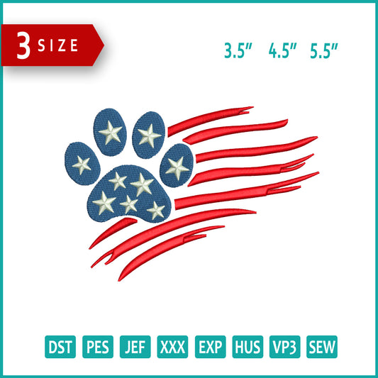 Bear Paw USA Flag Embroidery Design Files - 3 Size's