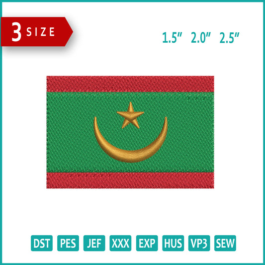 Mauritania Flag Embroidery Design Files - 3 Size's