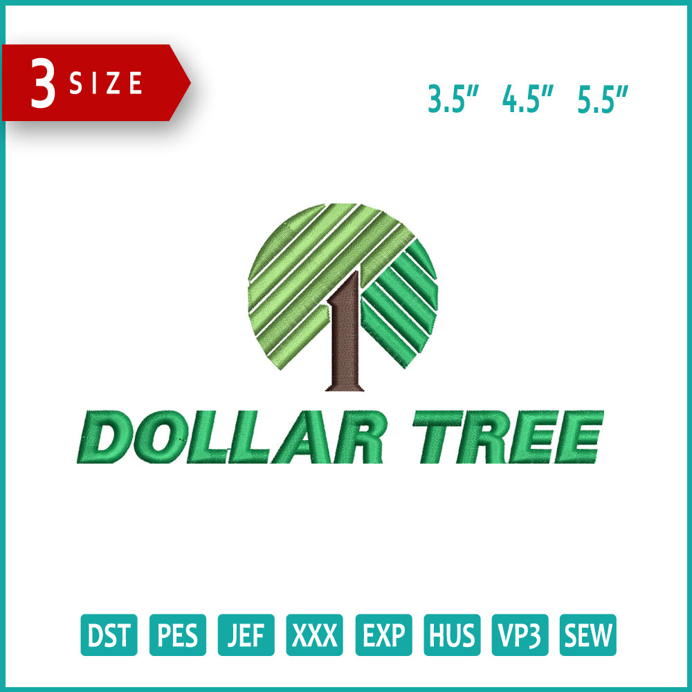 Dollar Tree Logo Embroidery Design Files - 3 Size's