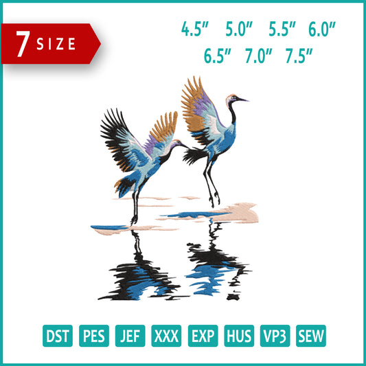 Japanese Crane Bird Embroidery Design Files - 7 Size's