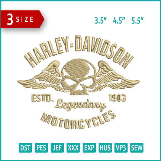 Harley Davidson Legendary Motorcycles Embroidery Files - 3 Size's