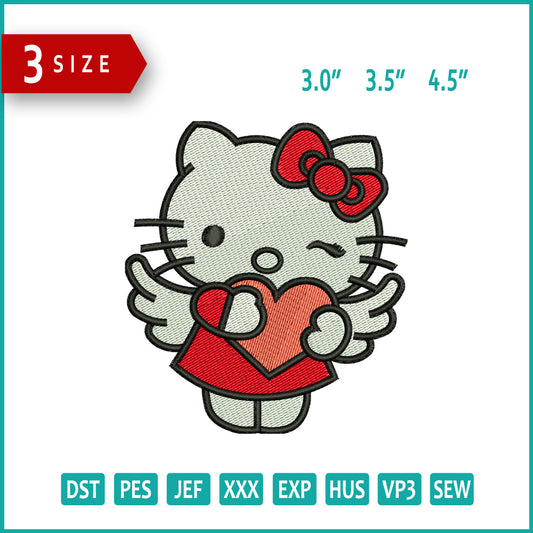 Hello KItty Angel v2 Embroidery Design Files - 3 Size's
