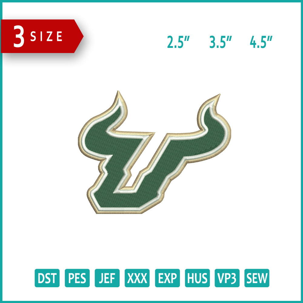 South Florida Bulls Logo Embroidery Design Files - 3 Size's