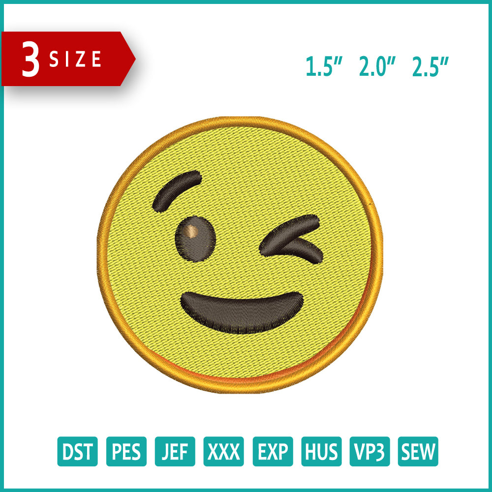 Winking Face Emoji Embroidery Design Files - 3 Size's